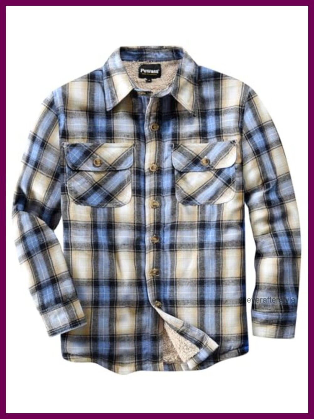 Sherpa Lined Cotton Flannel Shirt Jacket Fleece Button Down